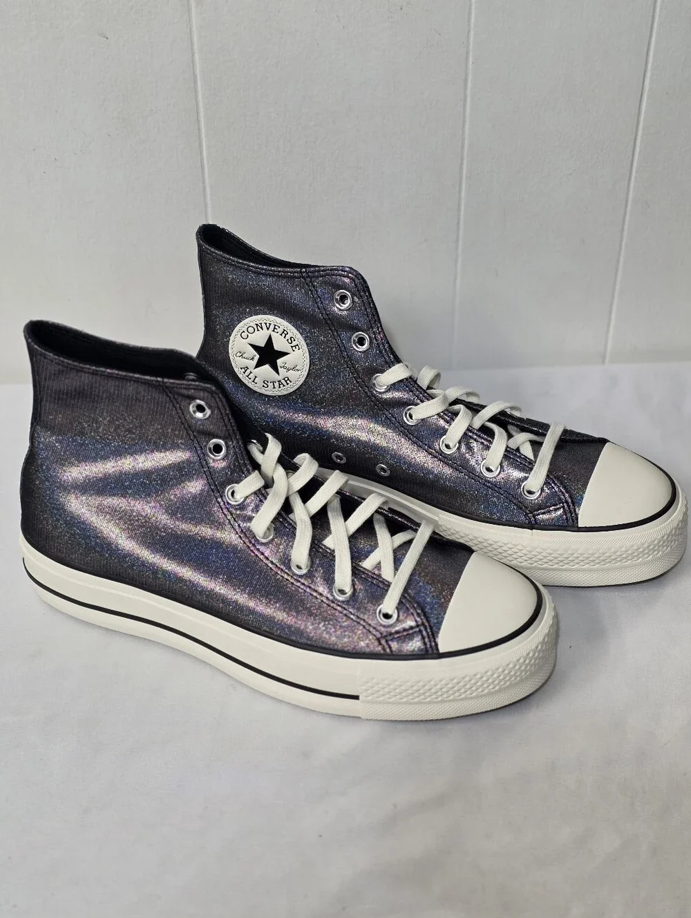Converse Chuck Taylor All-Star Platform Lift Lace-Up Sparkle High Top Sneakers - Picture 10 of 11